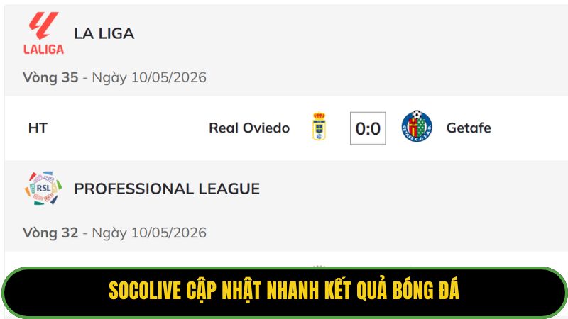 Socolive cập nhật nhanh kết quả bóng đá